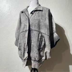 1980's grunge stonewall acid wash gray denim coat relaxed oversized M